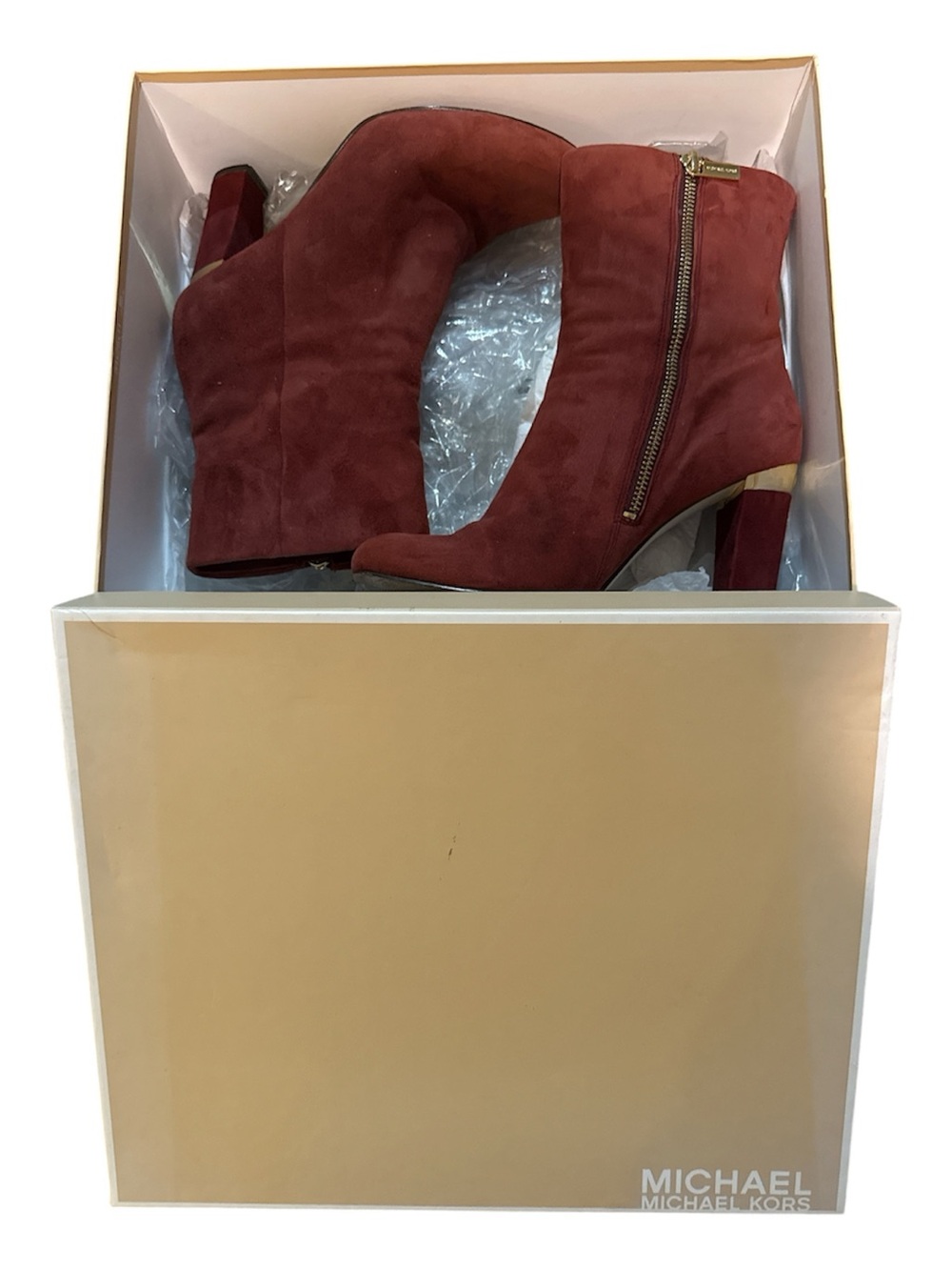 MICHAEL Michael Kors Alaysia Suede Ankle Booties cinnabar side zipper size 7.5